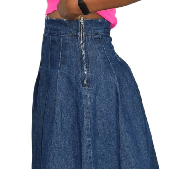 Kaos Denim Skirt Blue Jean Midi Pleats Flare Rigid Medium Wash High Waist Size 4 - Picture 5 of 15